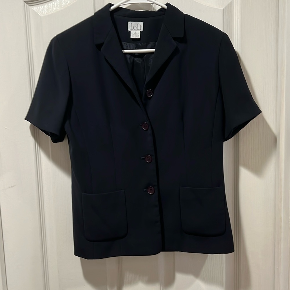 Ann Taylor LOFT Womens Shortsleeved Blazer Suit Jacket Black With Buttons